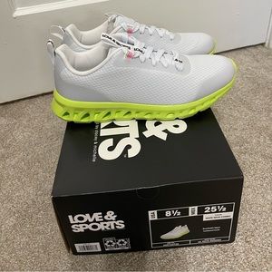 Love & Sports white and neon yellow athletic shoe